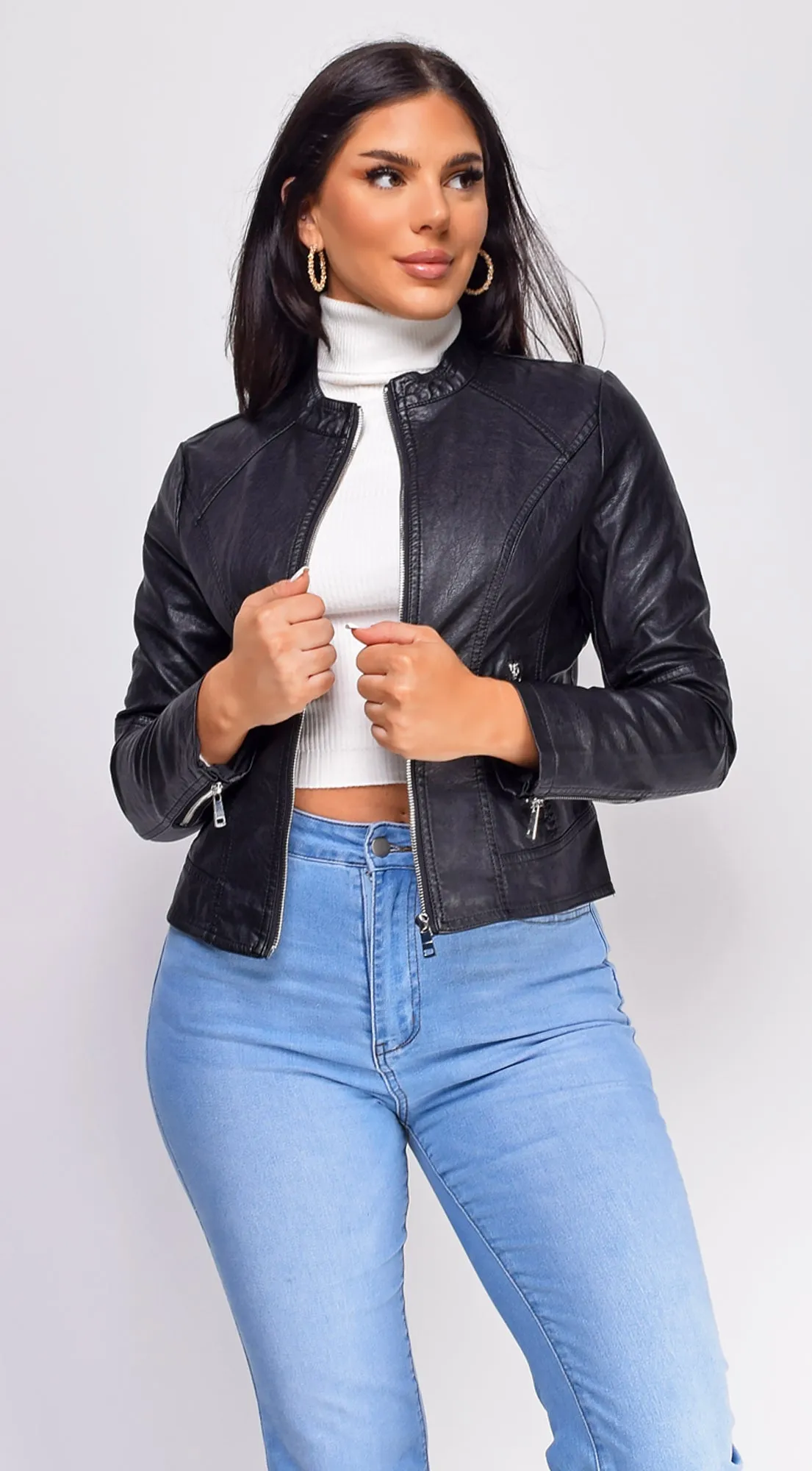 Sona Black Classic Faux Leather Jacket