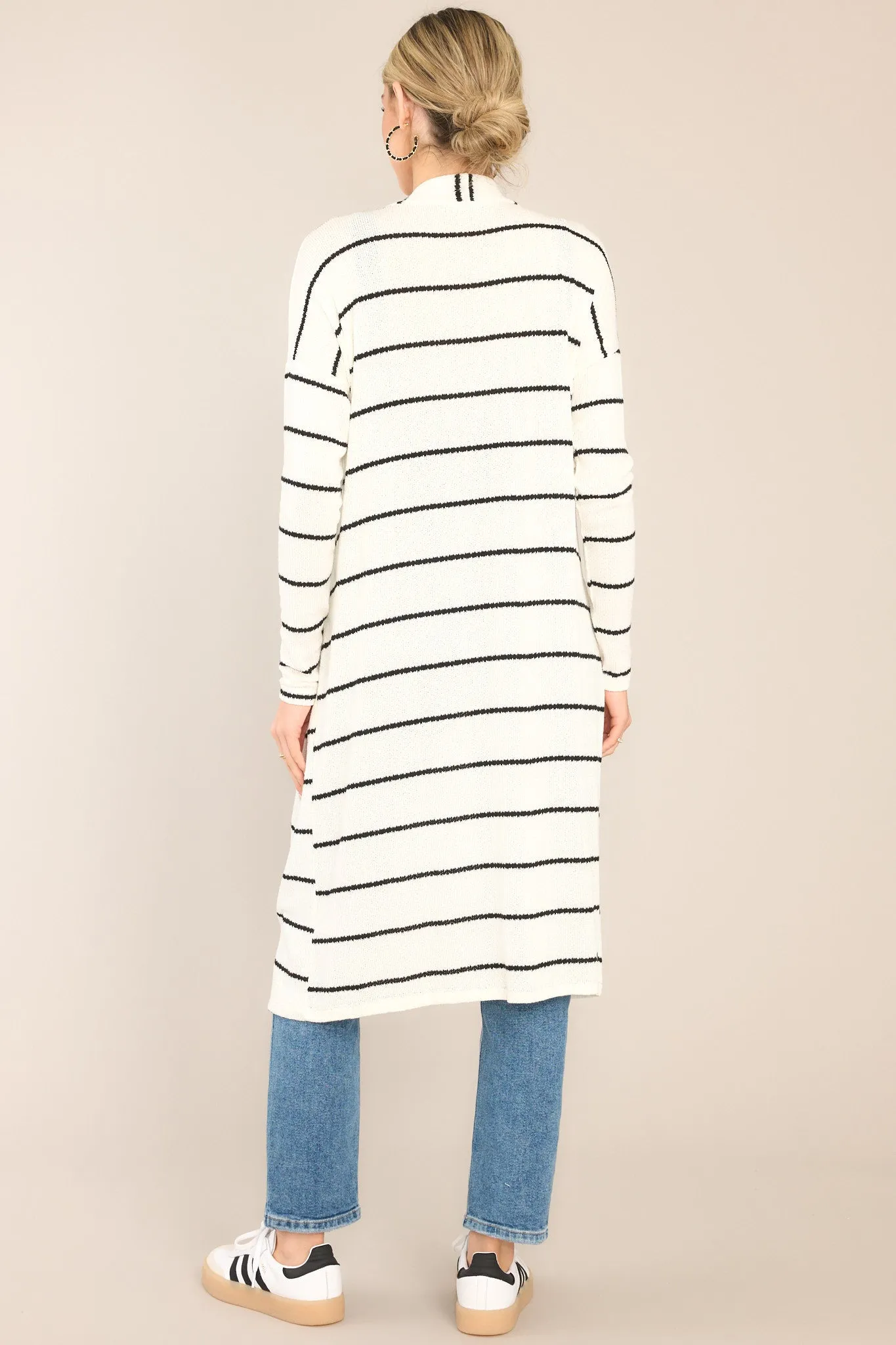 Story Unfolding White & Black Striped Cardigan