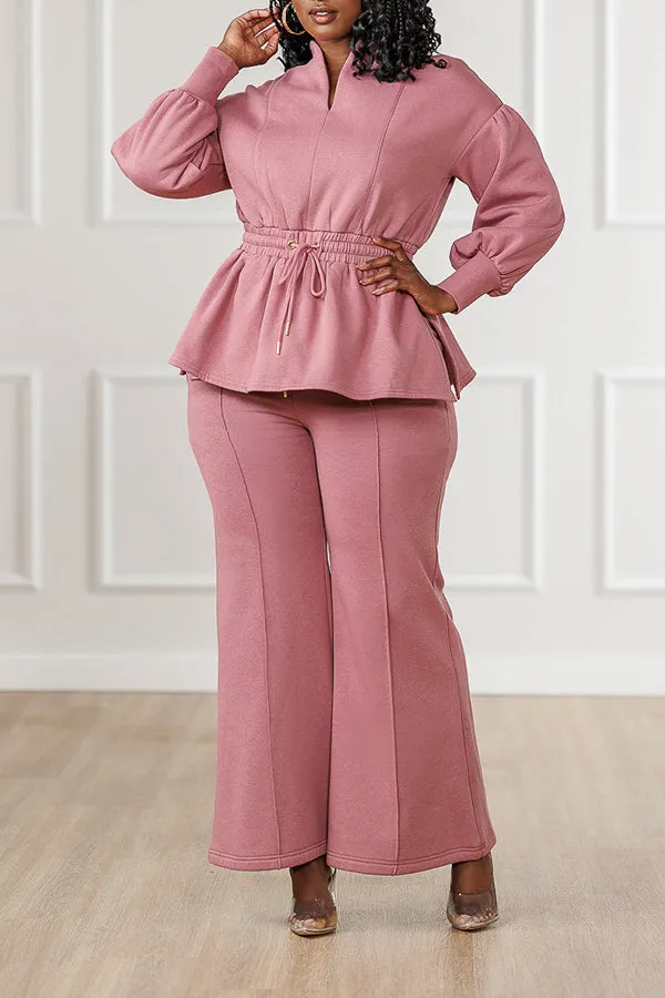 Stylish Puffed Sleeve Drawstring Top & Pants Set