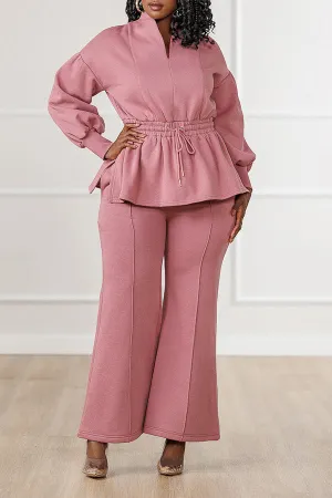 Stylish Puffed Sleeve Drawstring Top & Pants Set