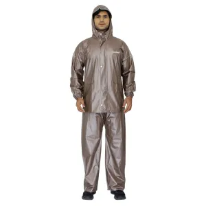 THE CLOWNFISH Oceanic Men's Waterproof PVC Raincoat with Hood and Reflector Logo at Back for Night Travelling. Set of Top and Bottom (Light Brown, XL)