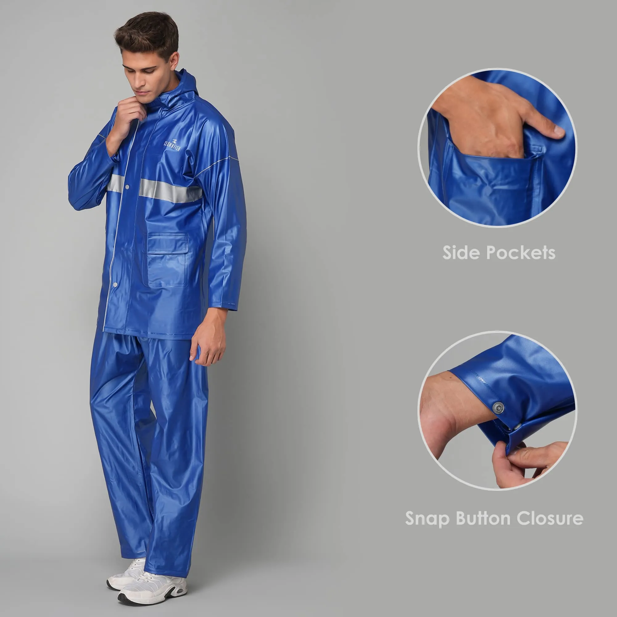 THE CLOWNFISH Rain Coat for Men Waterproof for Bike Raincoat for Men with Hood PVC Material. Set of Top and Bottom. Azure Pro Series (Sky Blue, XXX-Large)