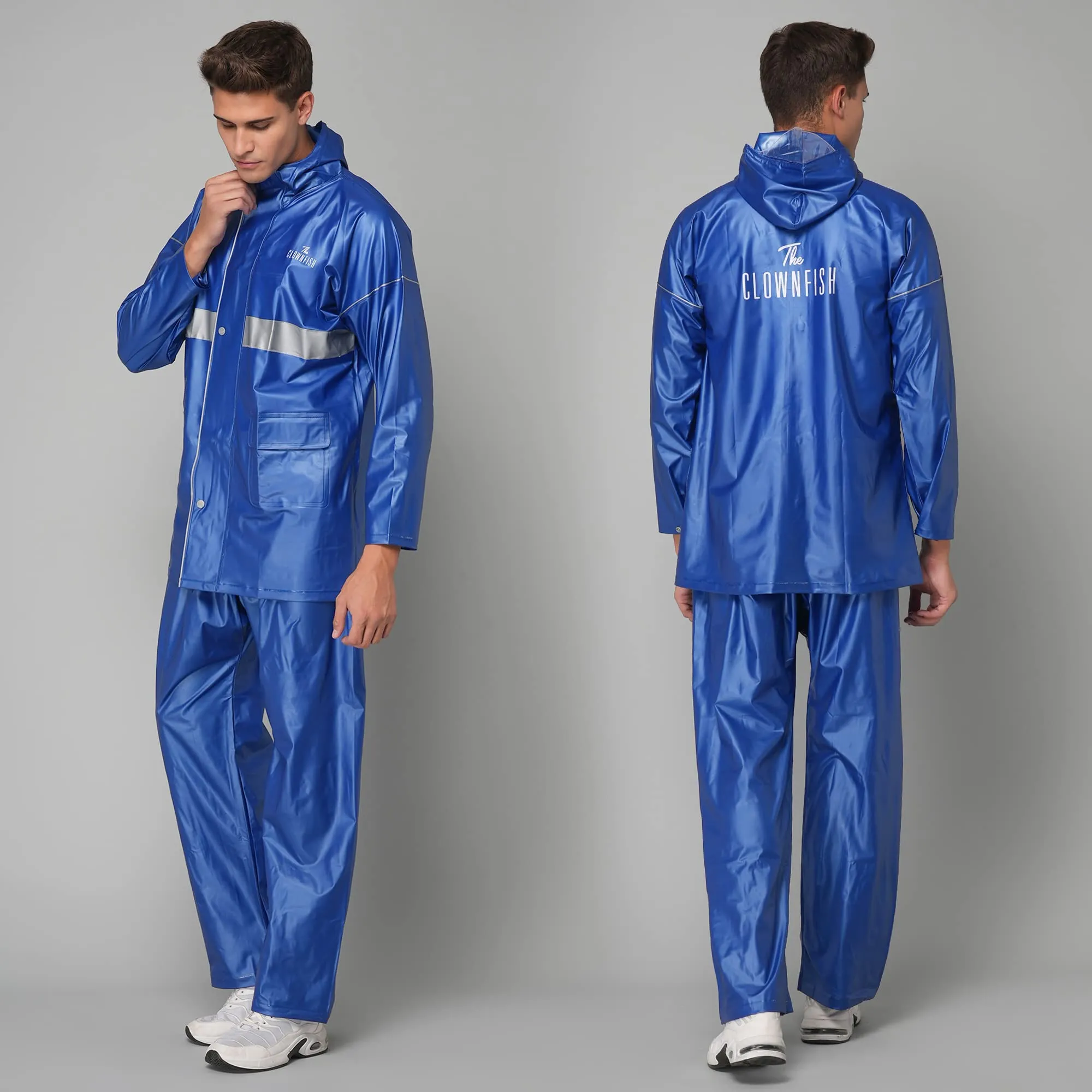 THE CLOWNFISH Rain Coat for Men Waterproof for Bike Raincoat for Men with Hood PVC Material. Set of Top and Bottom. Azure Pro Series (Sky Blue, XXX-Large)