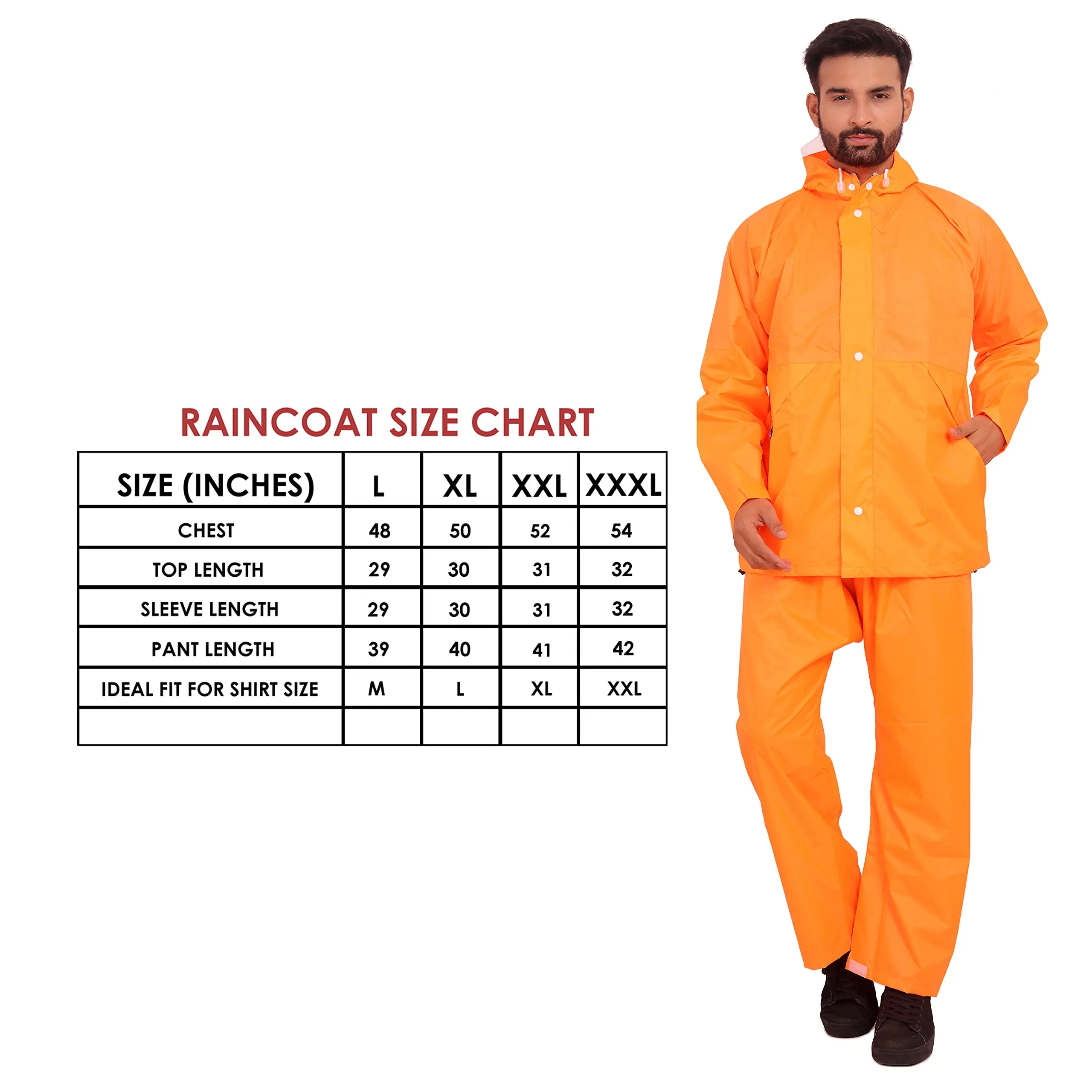 THE CLOWNFISH Rain Coat for Men Waterproof for Bike Raincoat for Men with Hood. Set of Top and Bottom. Classic Series (Orange, Large)