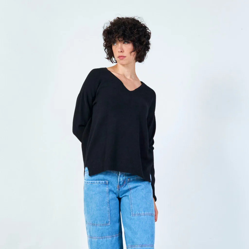 V-neck knit sweater with relaxed fit wholesale