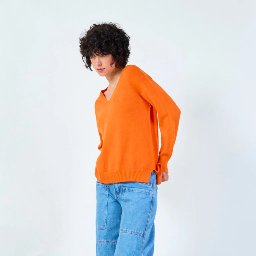 V-neck knit sweater with relaxed fit wholesale