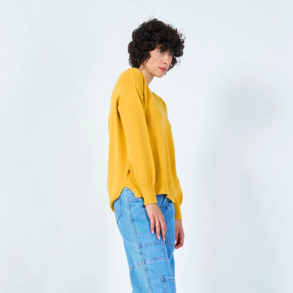 V-neck knit sweater with relaxed fit wholesale