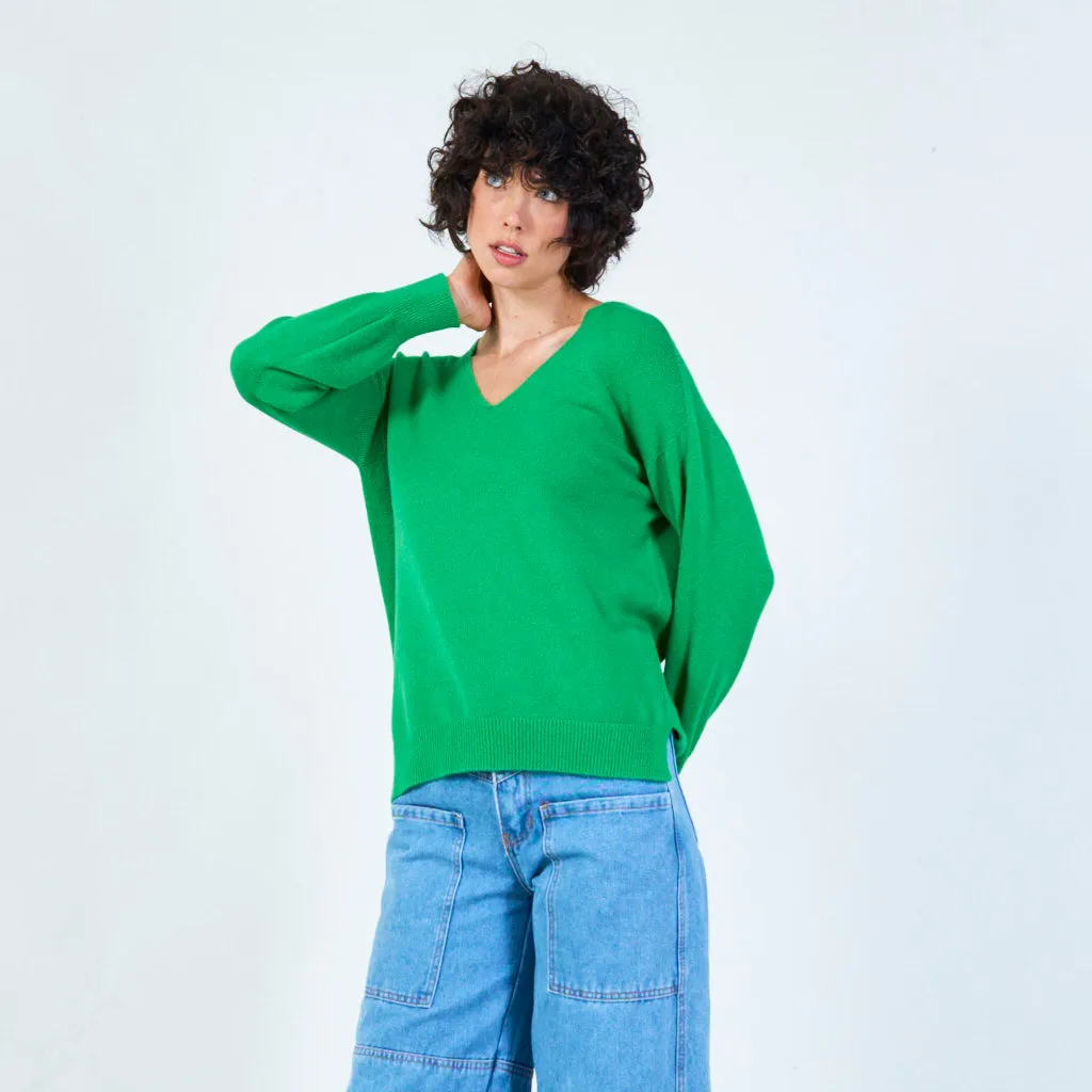 V-neck knit sweater with relaxed fit wholesale