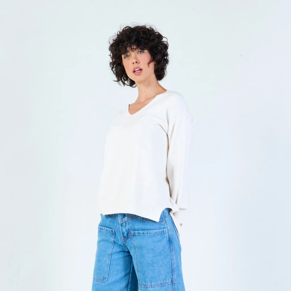 V-neck knit sweater with relaxed fit wholesale