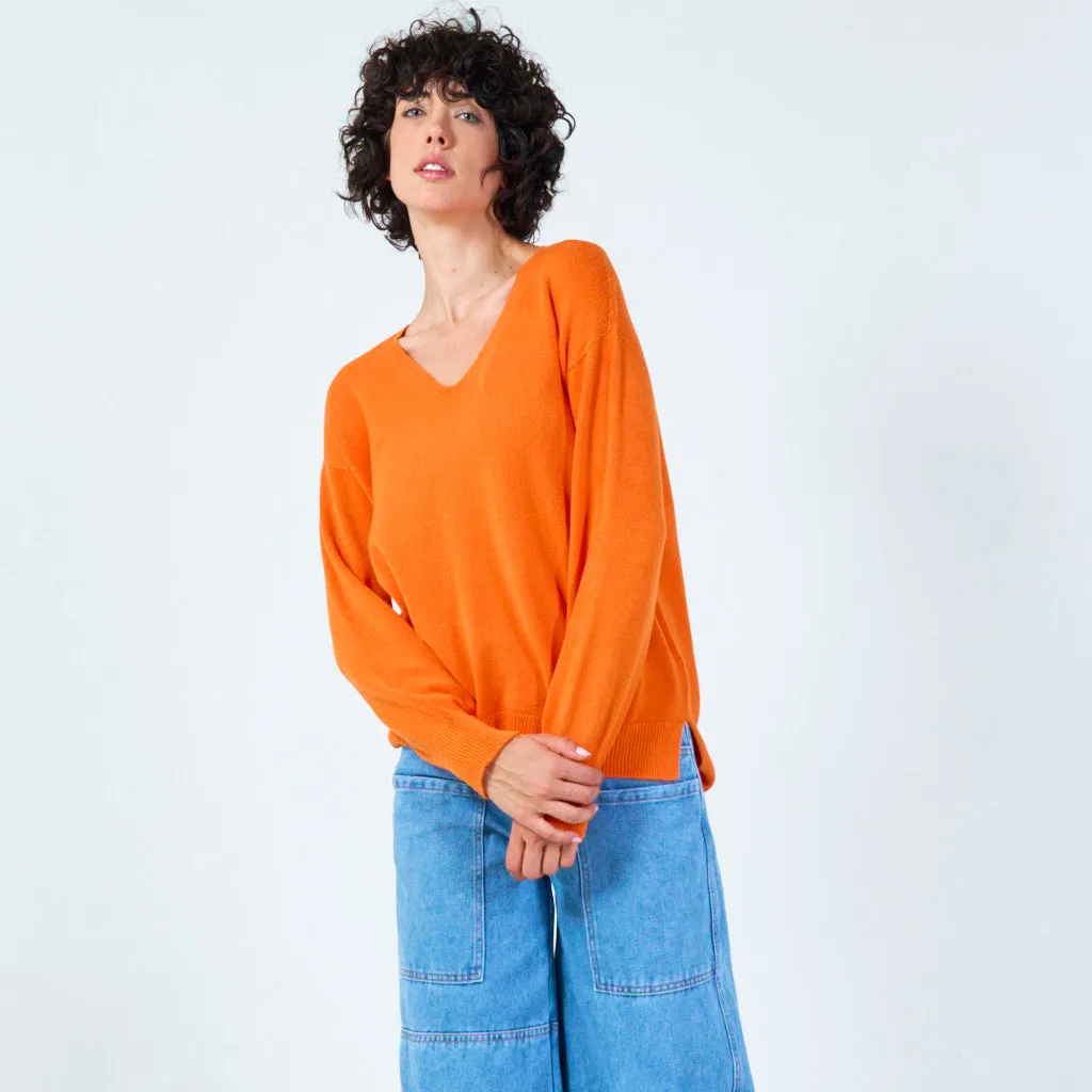 V-neck knit sweater with relaxed fit wholesale