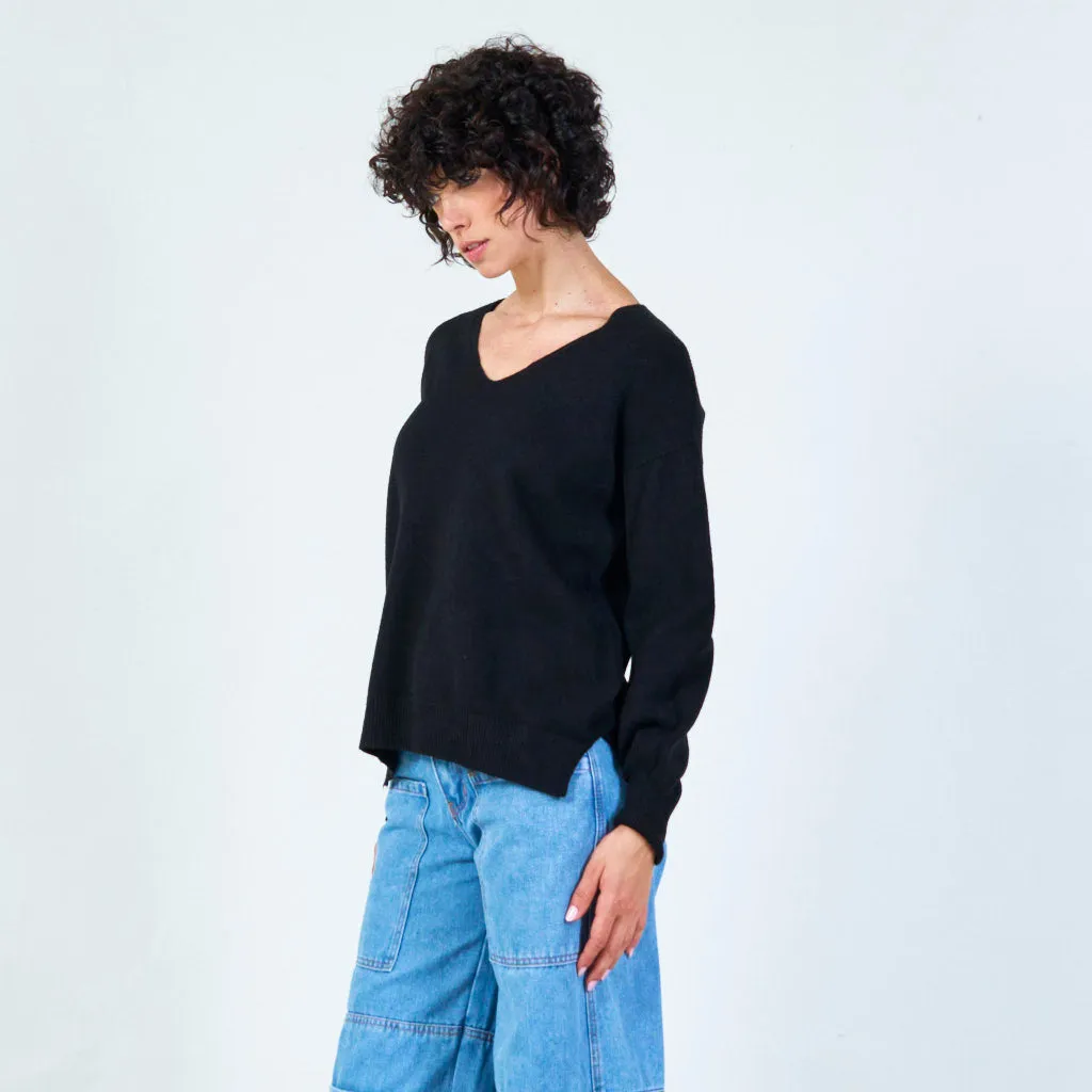 V-neck knit sweater with relaxed fit wholesale