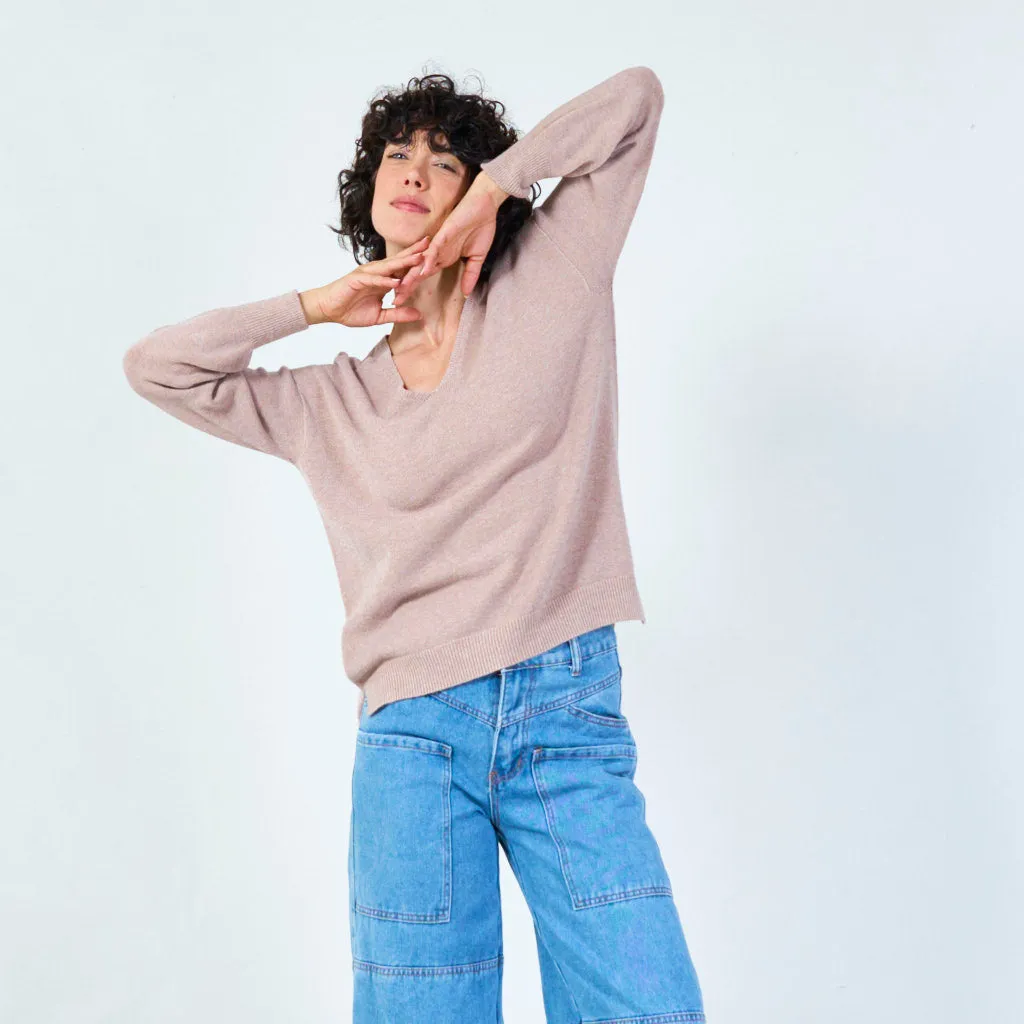 V-neck knit sweater with relaxed fit wholesale