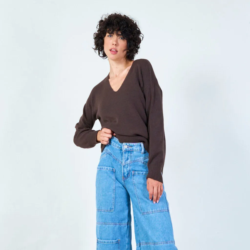 V-neck knit sweater with relaxed fit wholesale