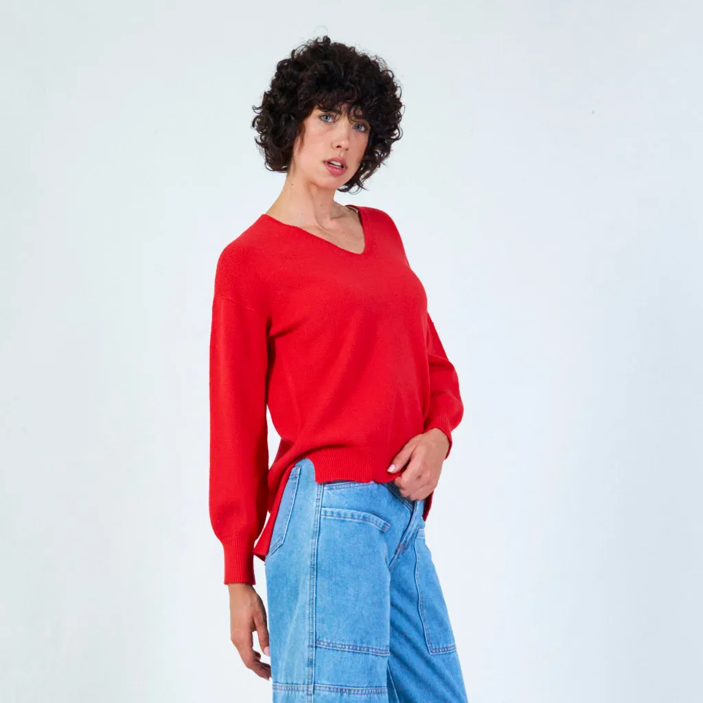 V-neck knit sweater with relaxed fit wholesale