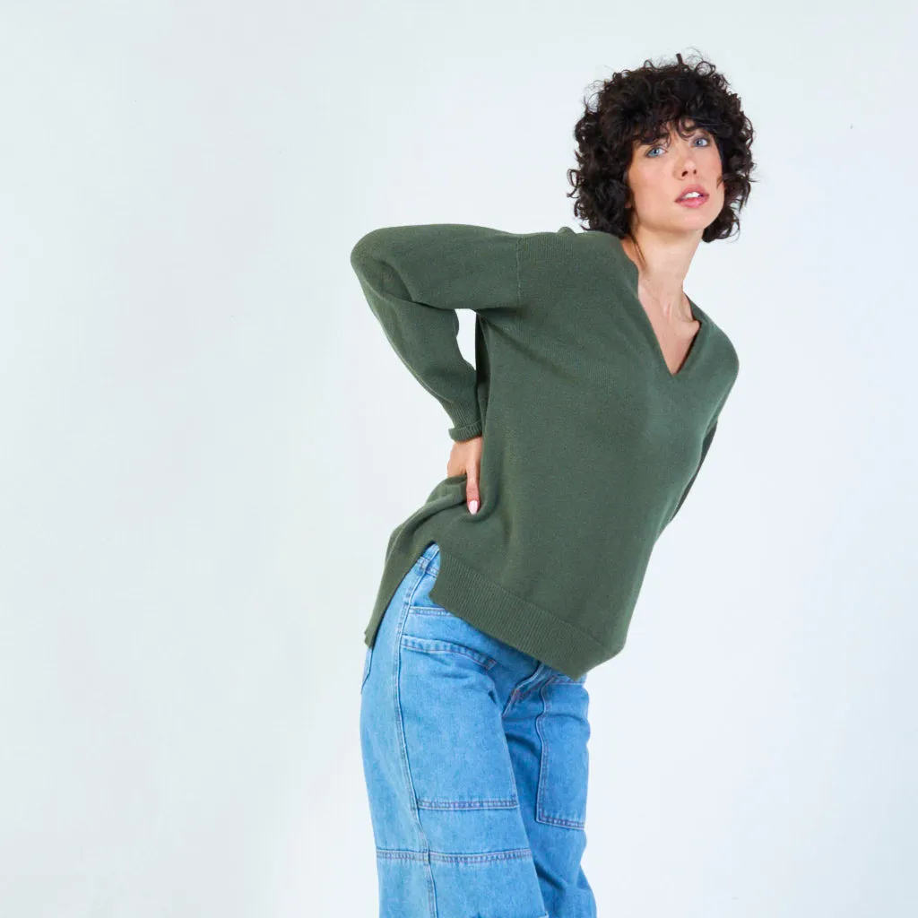 V-neck knit sweater with relaxed fit wholesale