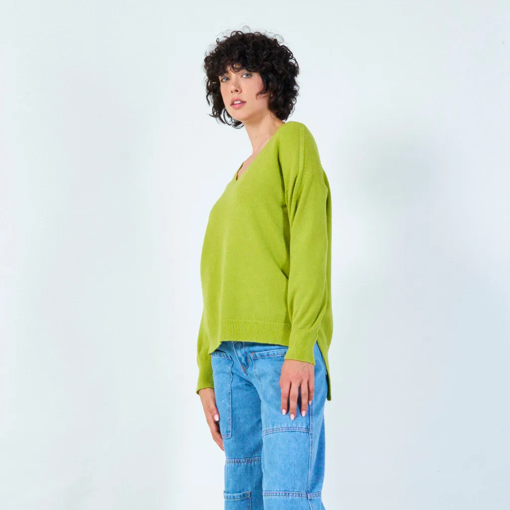 V-neck knit sweater with relaxed fit wholesale
