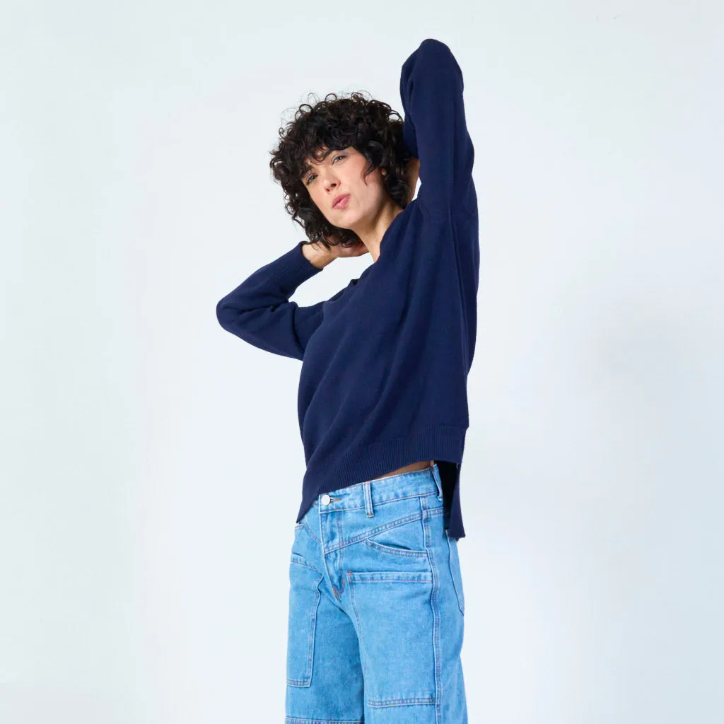 V-neck knit sweater with relaxed fit wholesale