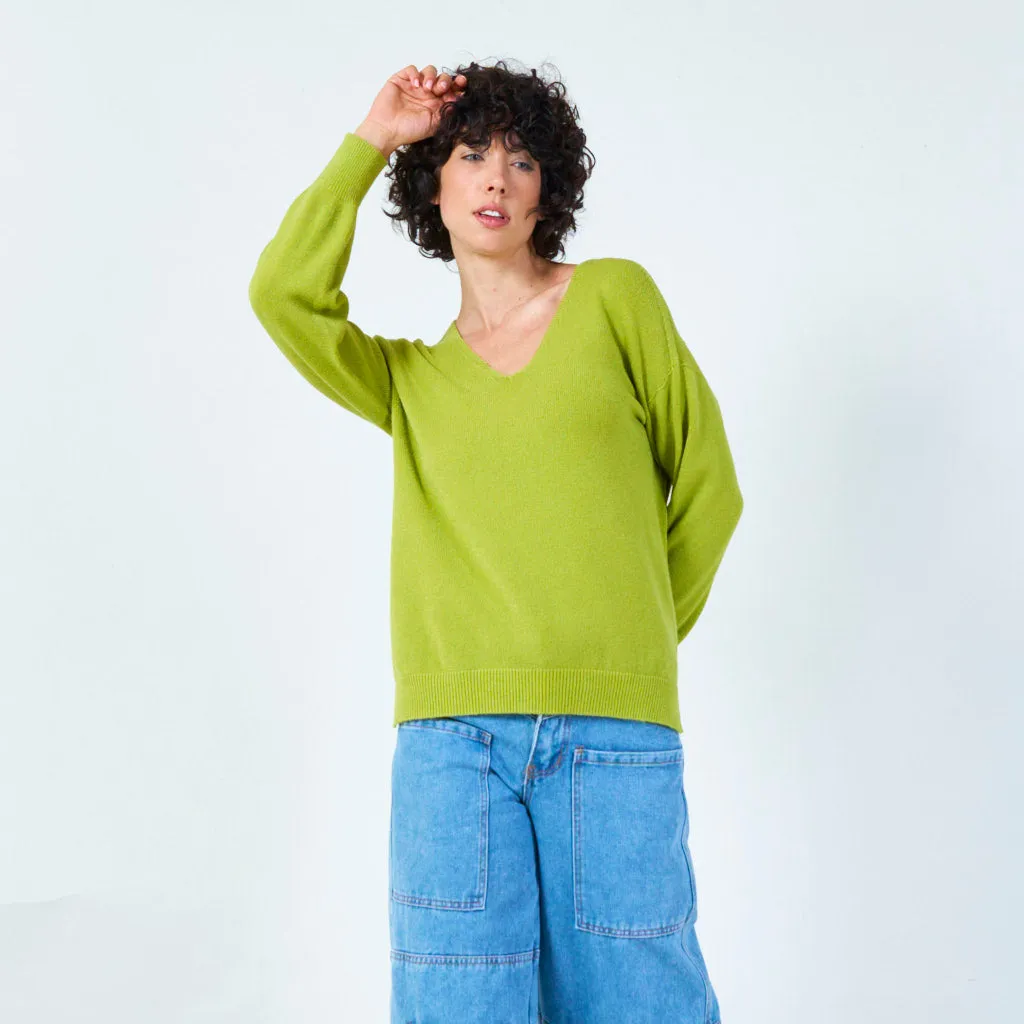 V-neck knit sweater with relaxed fit wholesale