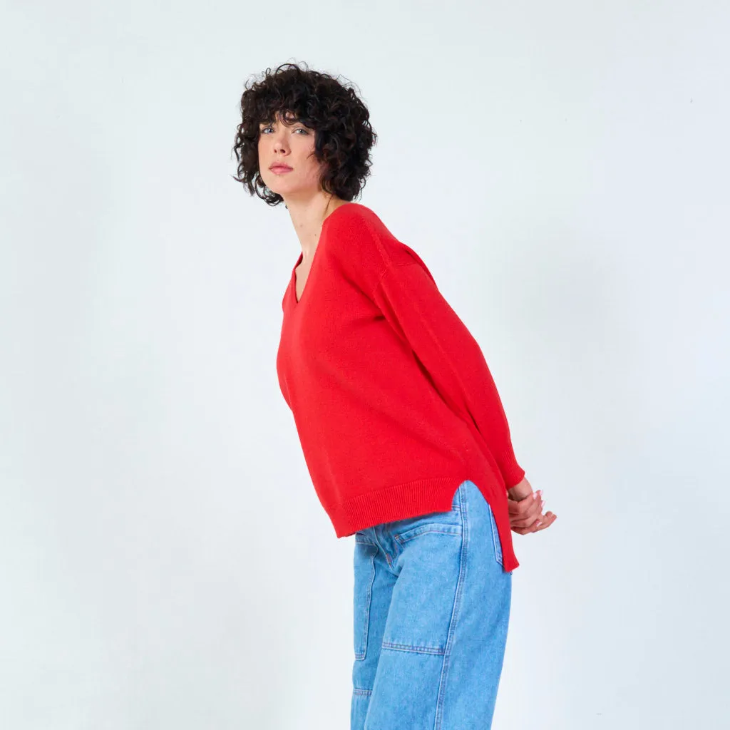 V-neck knit sweater with relaxed fit wholesale