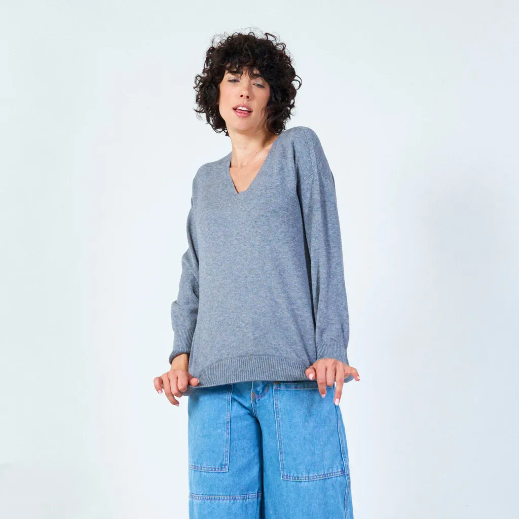 V-neck knit sweater with relaxed fit wholesale