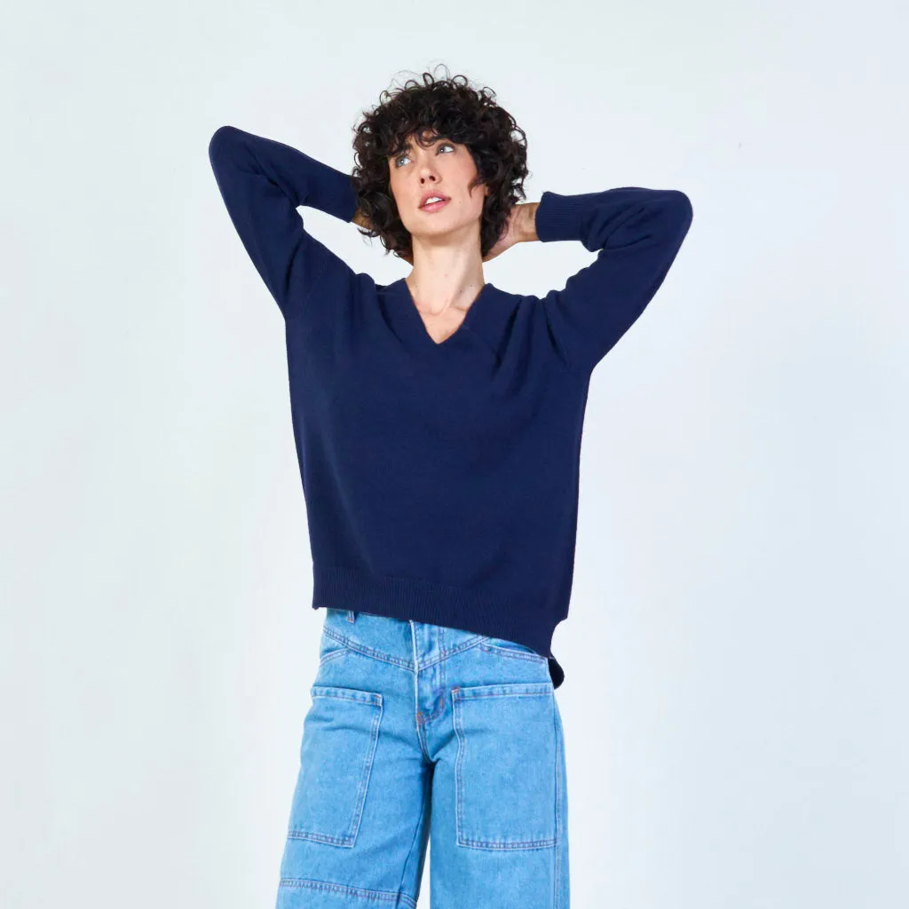 V-neck knit sweater with relaxed fit wholesale