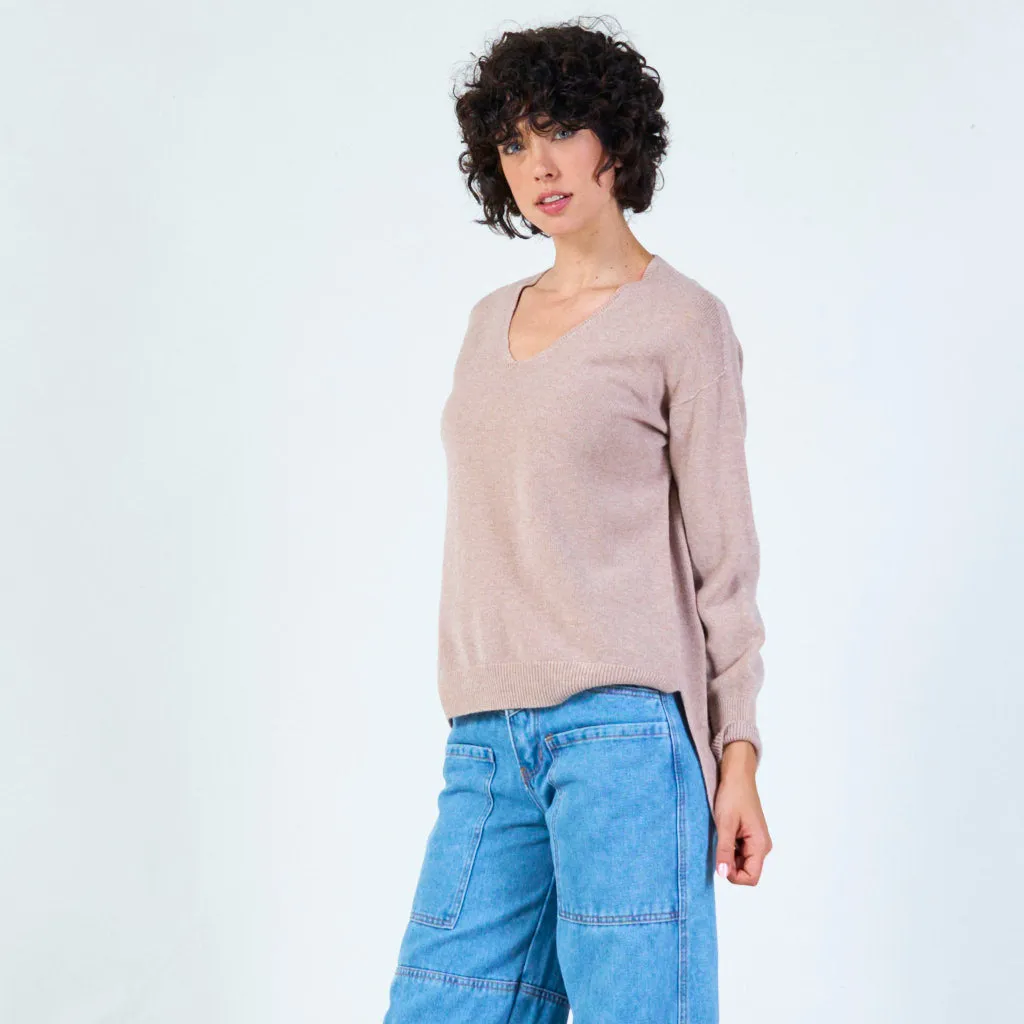V-neck knit sweater with relaxed fit wholesale