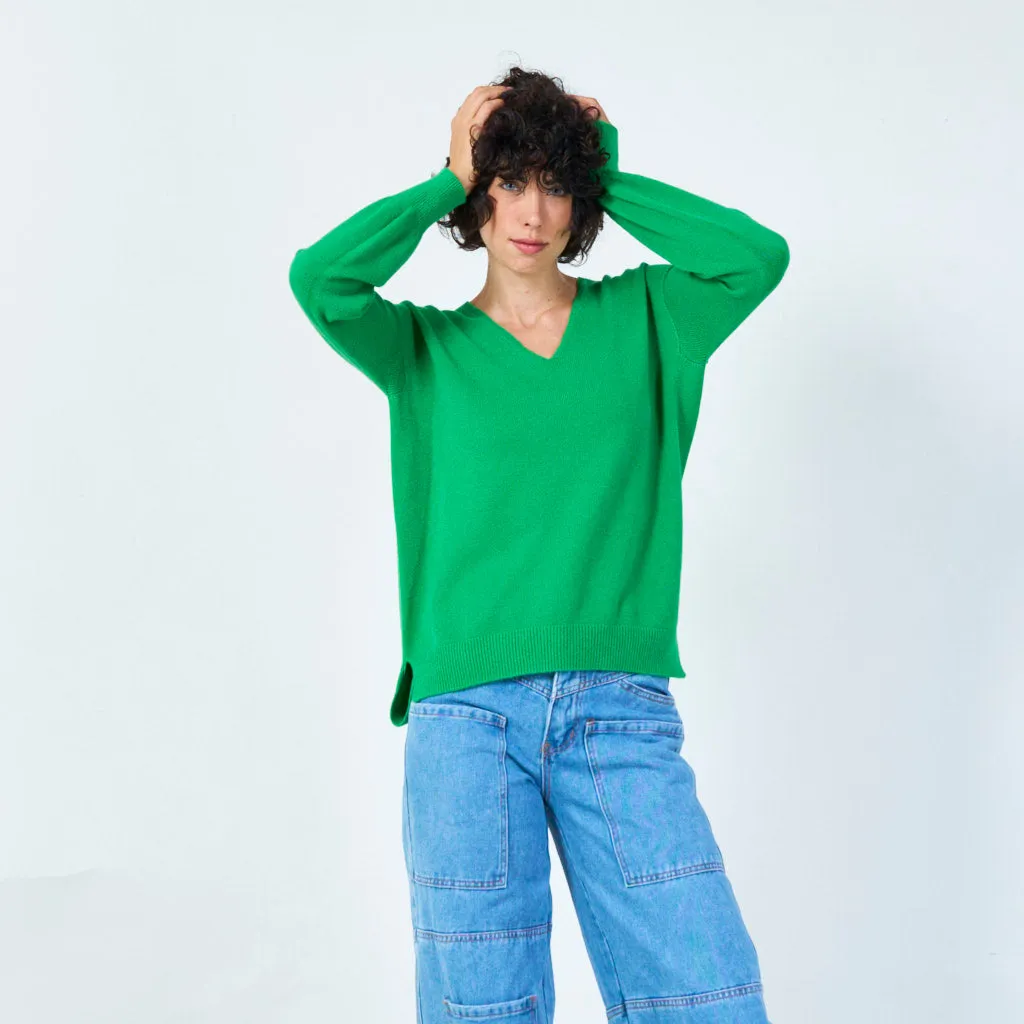 V-neck knit sweater with relaxed fit wholesale