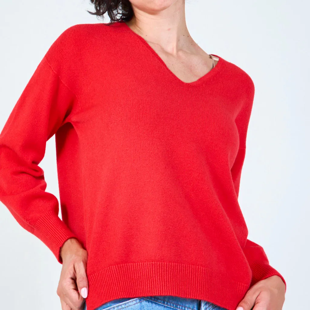 V-neck knit sweater with relaxed fit wholesale