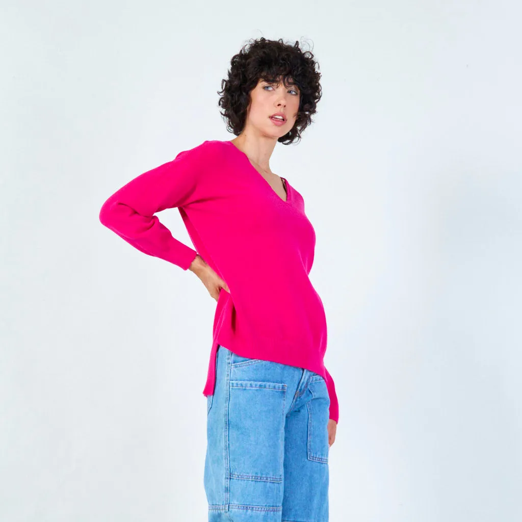V-neck knit sweater with relaxed fit wholesale