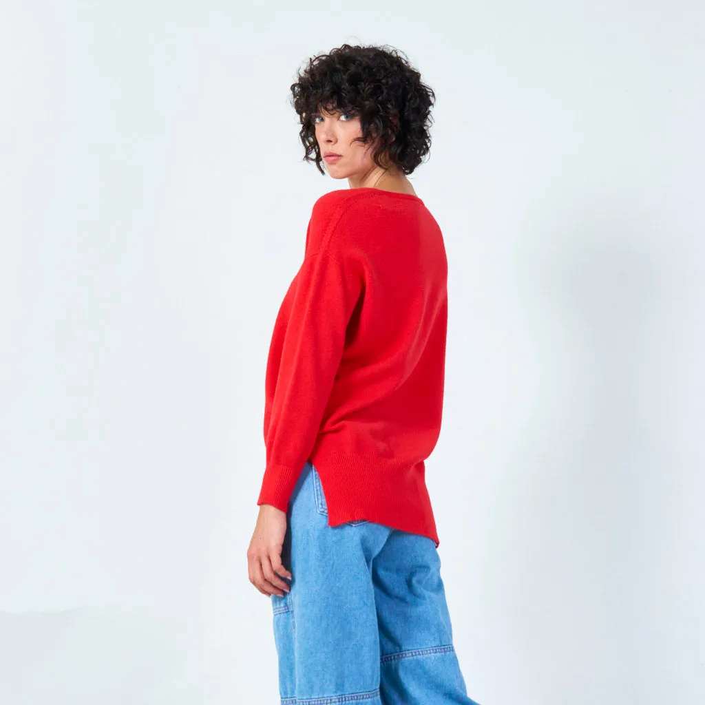 V-neck knit sweater with relaxed fit wholesale