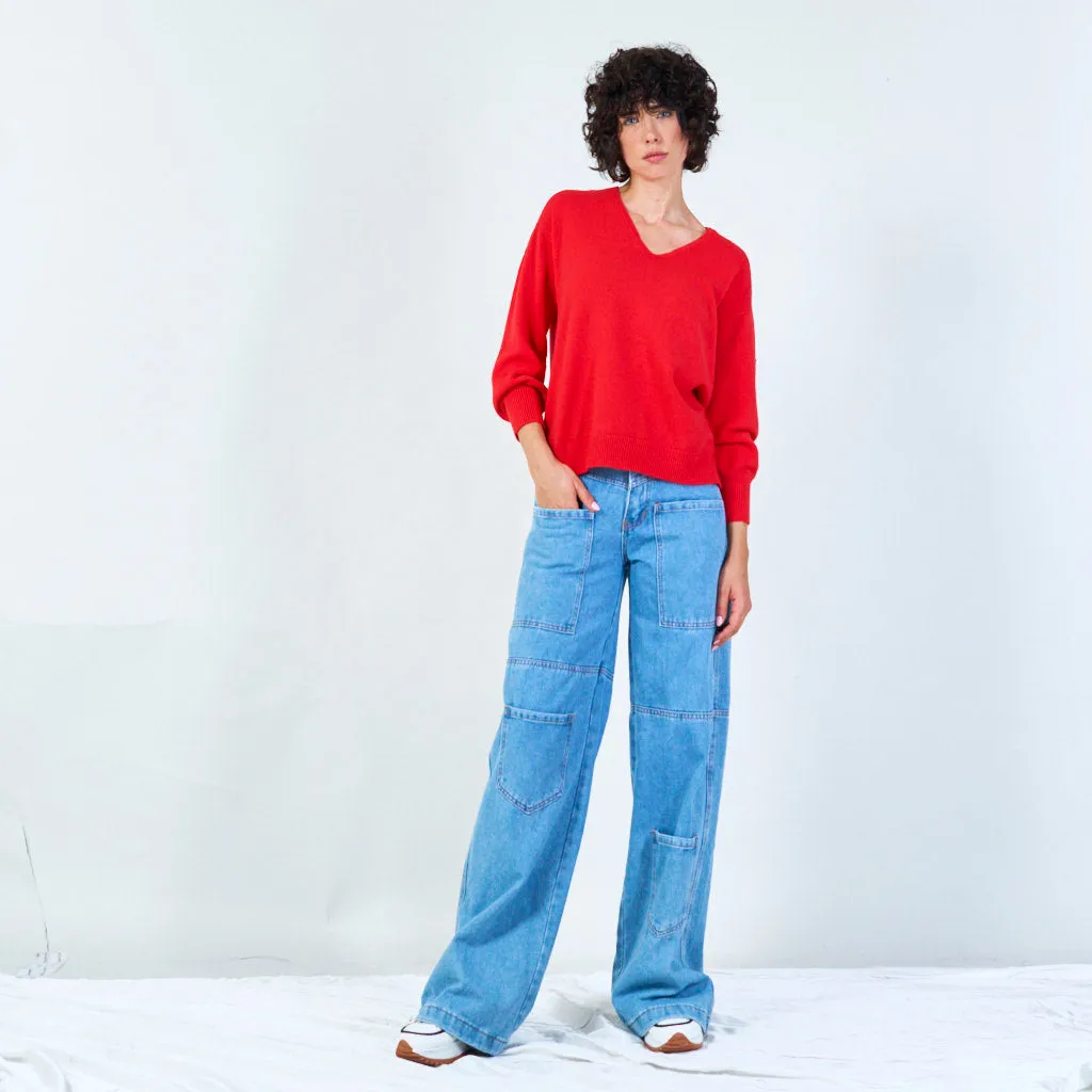V-neck knit sweater with relaxed fit wholesale