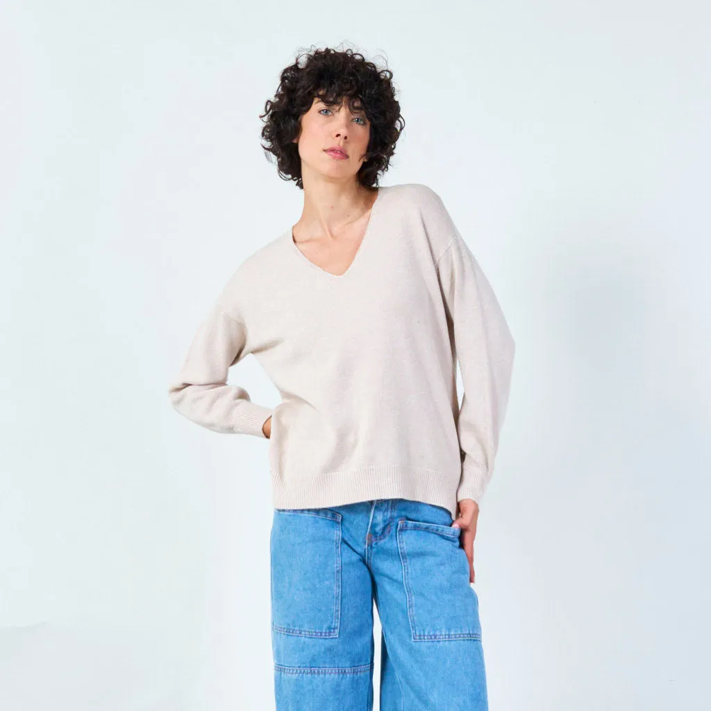 V-neck knit sweater with relaxed fit wholesale