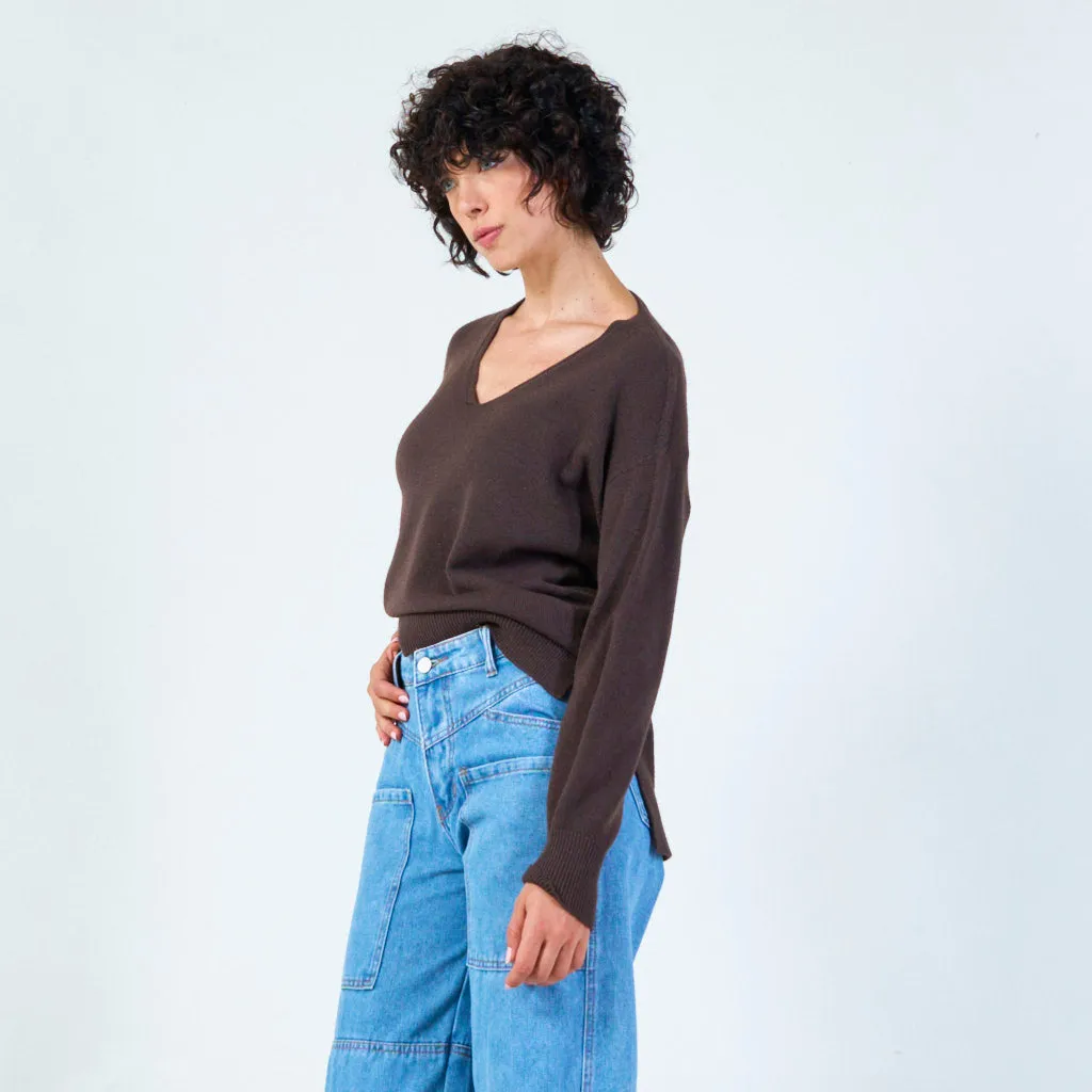 V-neck knit sweater with relaxed fit wholesale