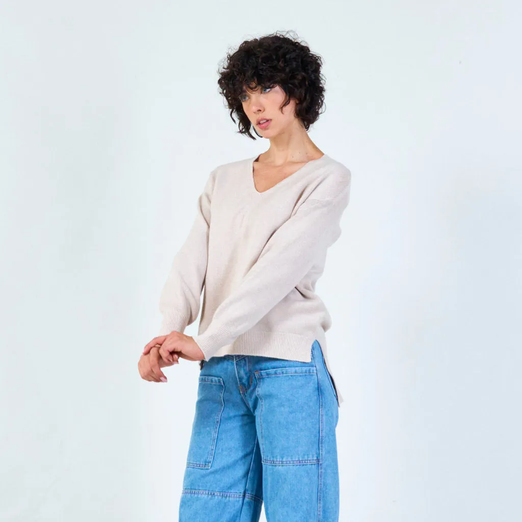 V-neck knit sweater with relaxed fit wholesale