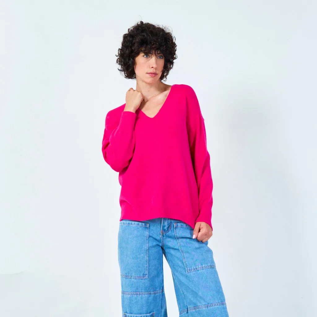 V-neck knit sweater with relaxed fit wholesale