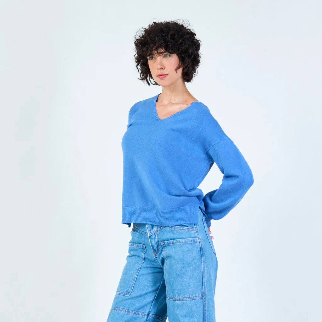 V-neck knit sweater with relaxed fit wholesale