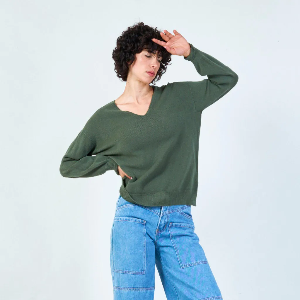 V-neck knit sweater with relaxed fit wholesale