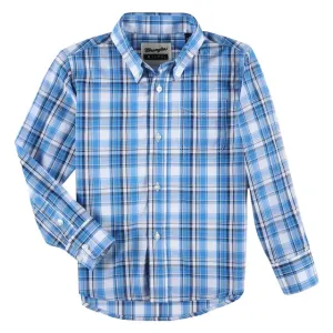 Wrangler Boy's Riata Long Sleeve Button Blue/Black Plaid Shirts