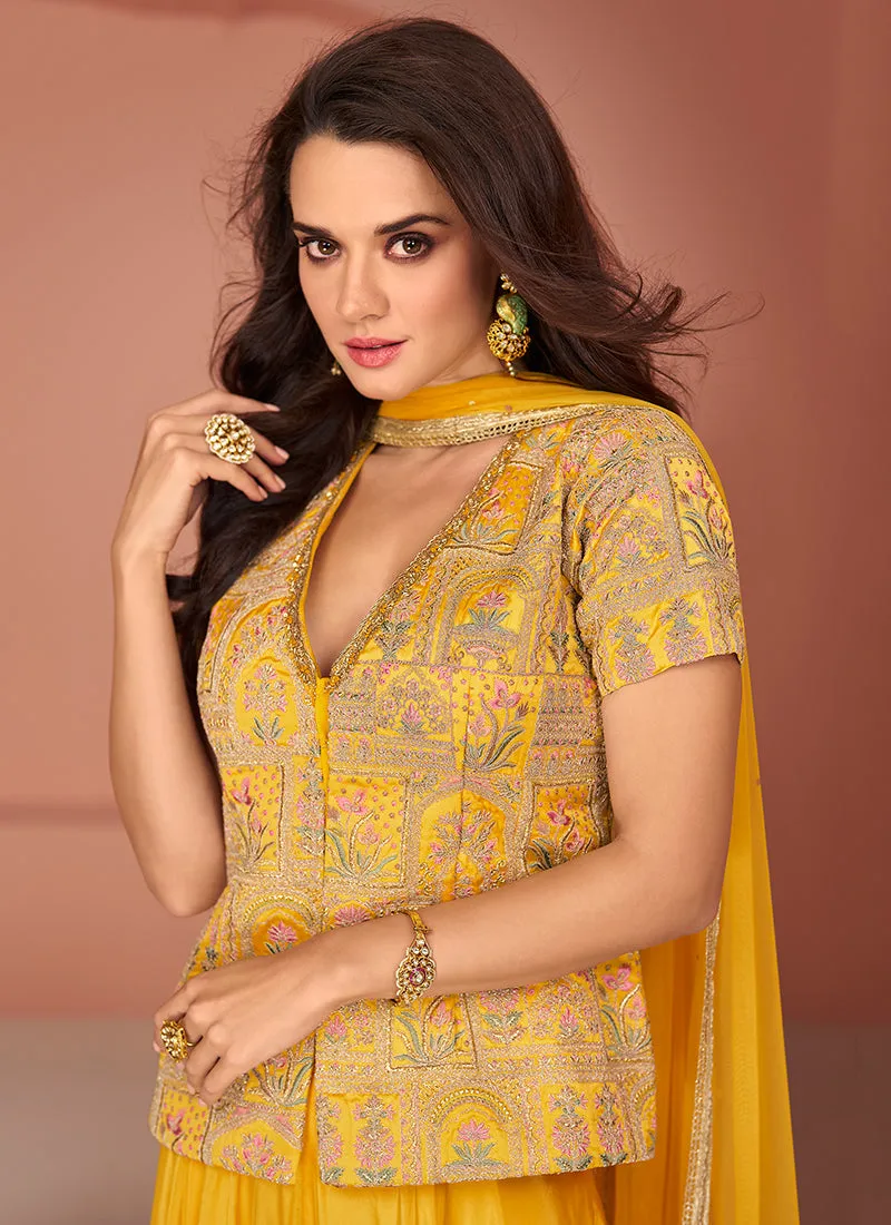 Yellow Multi Embroidery Designer Lehenga Kurti